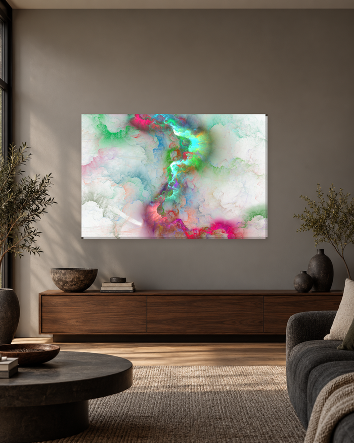 Green and Magenta Colour Ribbon Canvas Wall Art - White Cloud Abstract - Gallery Canvas - 38mm / 48 x 32 / Unframed preview