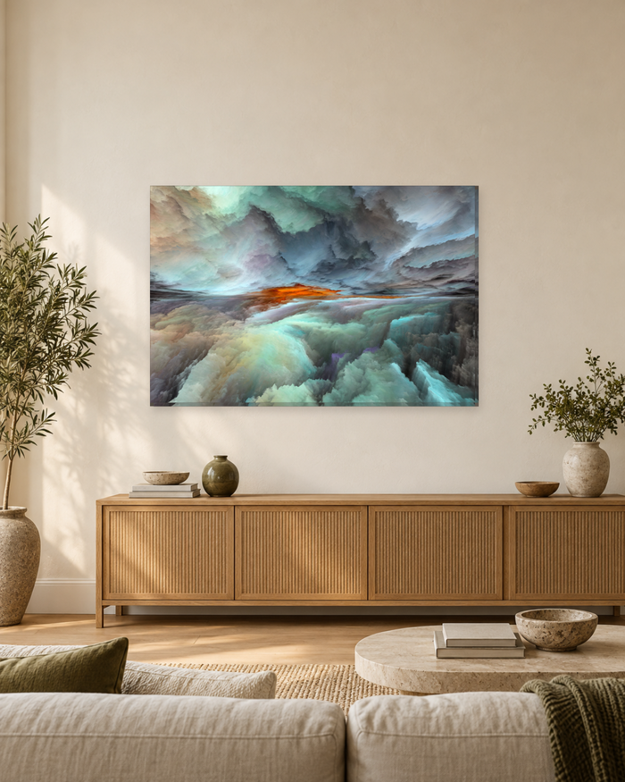 Stormy Grey and Teal Abstract Cloudscape Canvas Wall Art - Gallery Canvas - 38mm / 48 x 32 / Unframed preview