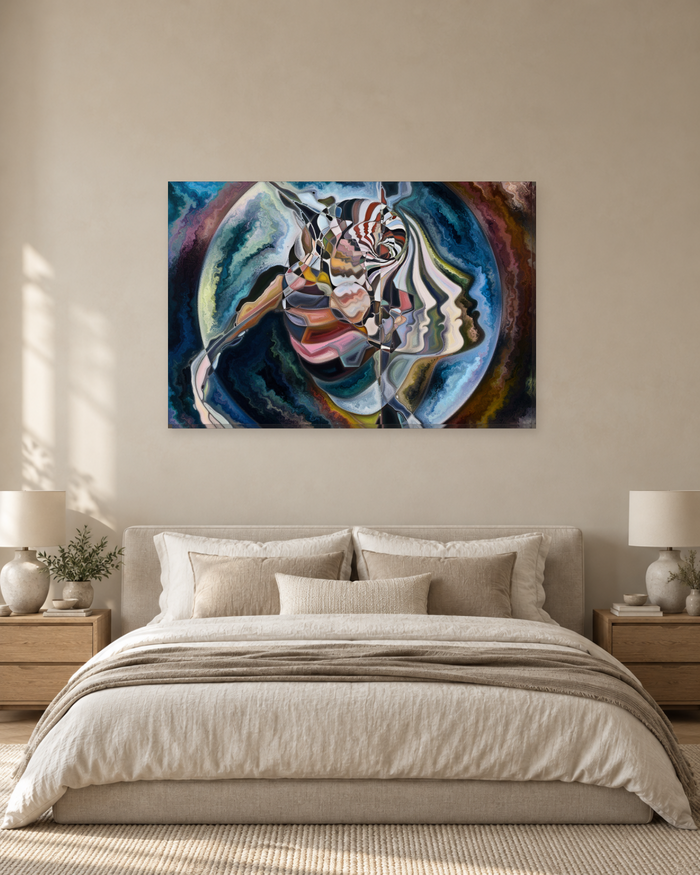 Layered Faces Abstract Canvas Wall Art - Stained Glass Style Portrait - Gallery Canvas - 38mm / 48 x 32 / Unframed preview