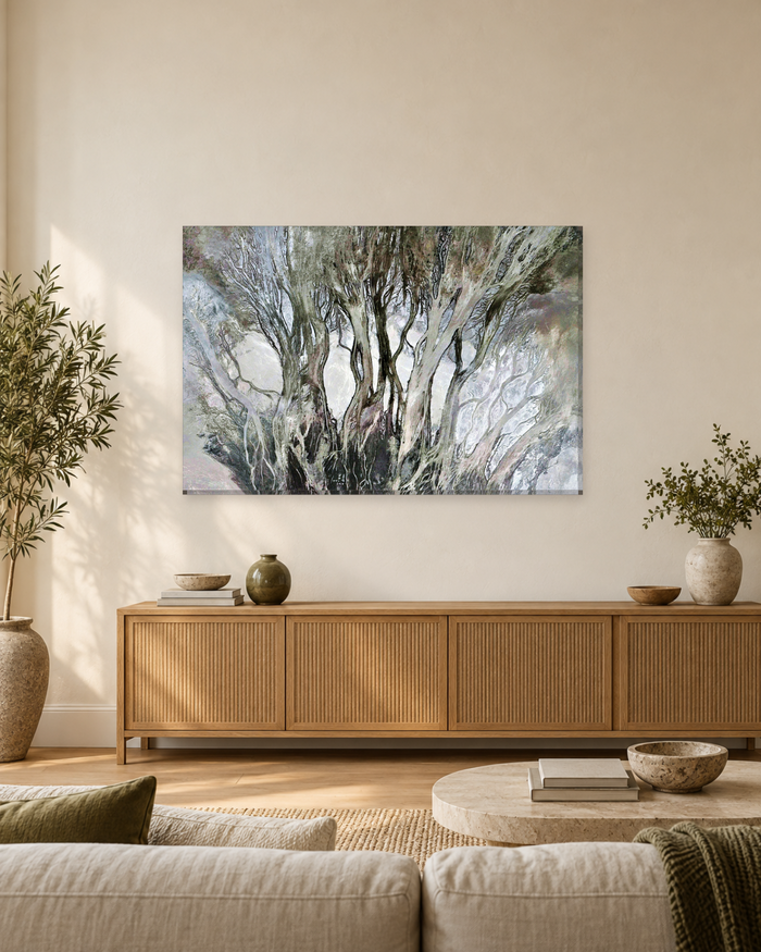 Silver Grey Twisted Trees Abstract Canvas Wall Art - Enchanted Forest - Gallery Canvas - 38mm / 48 x 32 / Unframed preview