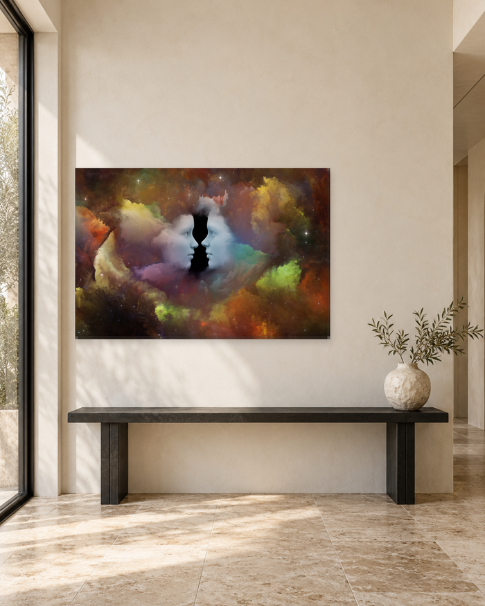 Two Faces in a Nebula Abstract Canvas Wall Art - Love and Connection - Gallery Canvas - 38mm / 48 x 32 / Unframed preview