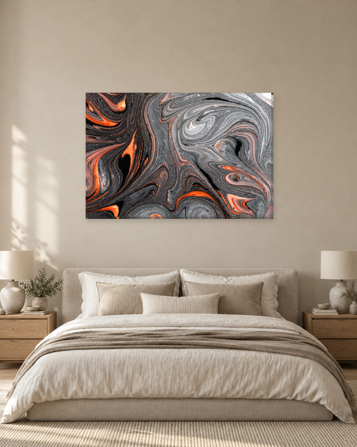 Black and Copper Orange Marble Swirl Abstract Canvas Wall Art - Gallery Canvas - 38mm / 48 x 32 / Unframed preview