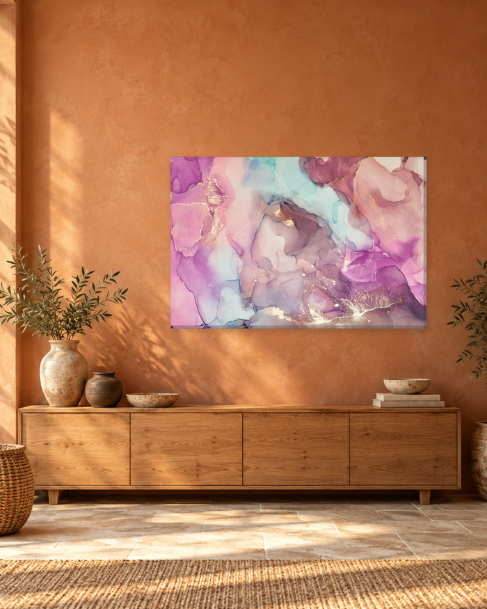 Mauve and Plum Ink Canvas Wall Art - Rose Pink Abstract with Gold Flecks - Gallery Canvas - 38mm / 48 x 32 / Unframed preview