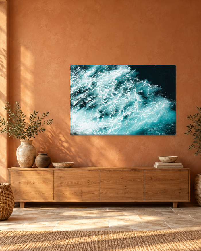 Teal Sea Foam Abstract Canvas Wall Art - Aerial Ocean Waves - Gallery Canvas - 38mm / 48 x 32 / Unframed preview
