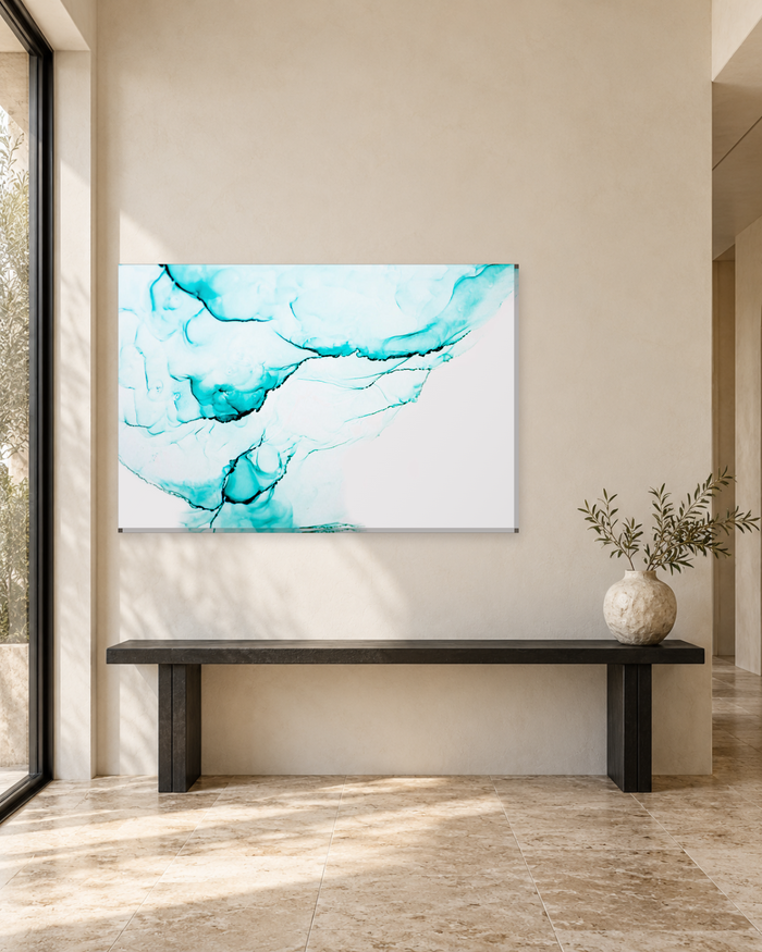 Minimal Turquoise and White Ink Canvas Wall Art - Airy Abstract - Gallery Canvas - 38mm / 48 x 32 / Unframed preview