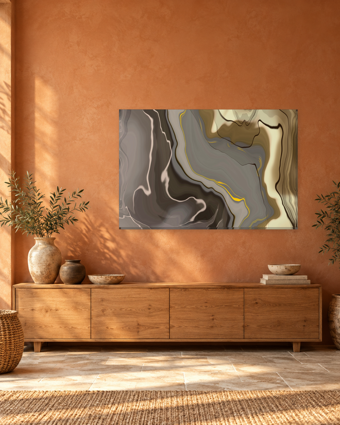 Taupe and Coffee Brown Liquid Swirl Abstract Canvas Wall Art - Gallery Canvas - 38mm / 48 x 32 / Unframed preview