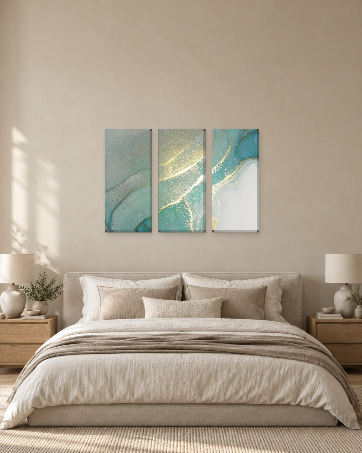 Teal and Gold Glitter Marble Canvas Wall Art - Alcohol Ink Abstract - Gallery Canvas - 38mm / 48 x 32 / Unframed preview