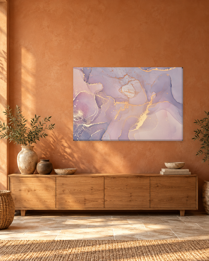 Blush Pink and Lilac Marble Canvas Wall Art - Rose Gold Veins - Gallery Canvas - 38mm / 48 x 32 / Unframed preview