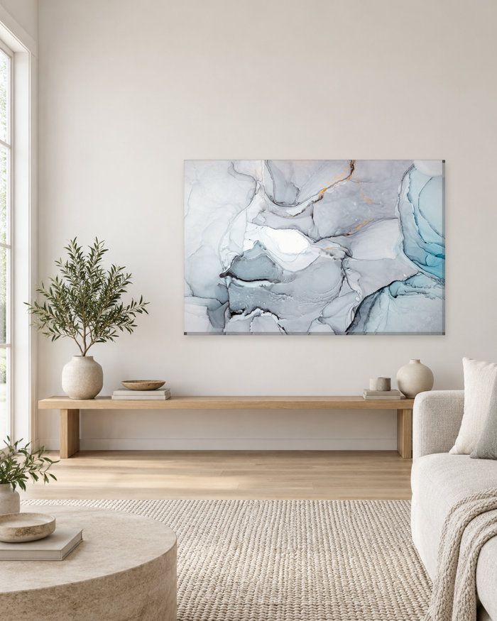 Pale Grey Alcohol Ink Abstract Canvas Wall Art - Minimal Neutral Decor - Gallery Canvas - 38mm / 48 x 32 / Unframed preview