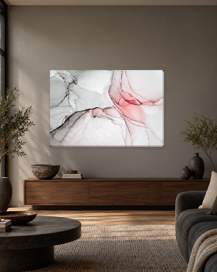 Blush Pink and Grey Alcohol Ink Canvas Wall Art - Soft White Abstract - Gallery Canvas - 38mm / 48 x 32 / Unframed preview