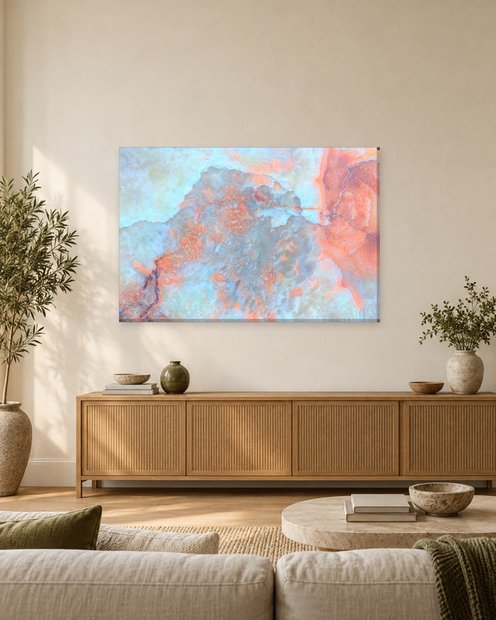Powder Blue and Coral Abstract Canvas Wall Art - Textured Peach Pattern - Gallery Canvas - 38mm / 48 x 32 / Unframed preview