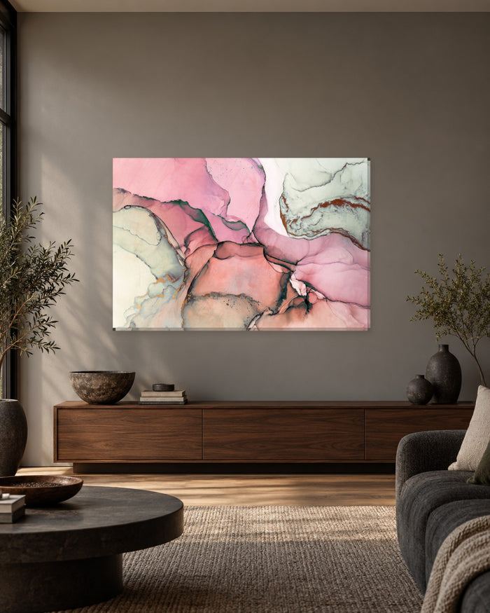 Salmon Pink and Sage Alcohol Ink Canvas Wall Art - Earthy Abstract - Gallery Canvas - 38mm / 48 x 32 / Unframed preview