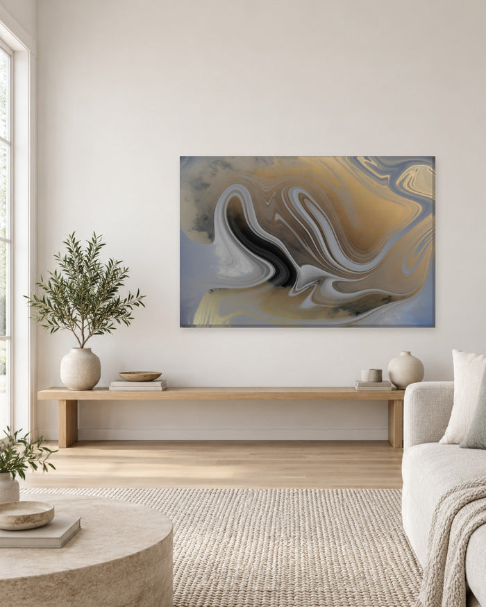 Silver, Black and Gold Liquid Swirl Abstract Canvas Wall Art - Gallery Canvas - 38mm / 48 x 32 / Unframed preview