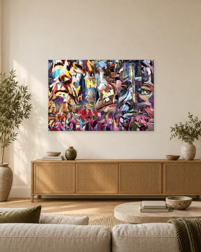 Cubist Faces Abstract Canvas Wall Art - Colourful Fragmented Portraits - Gallery Canvas - 38mm / 48 x 32 / Unframed preview