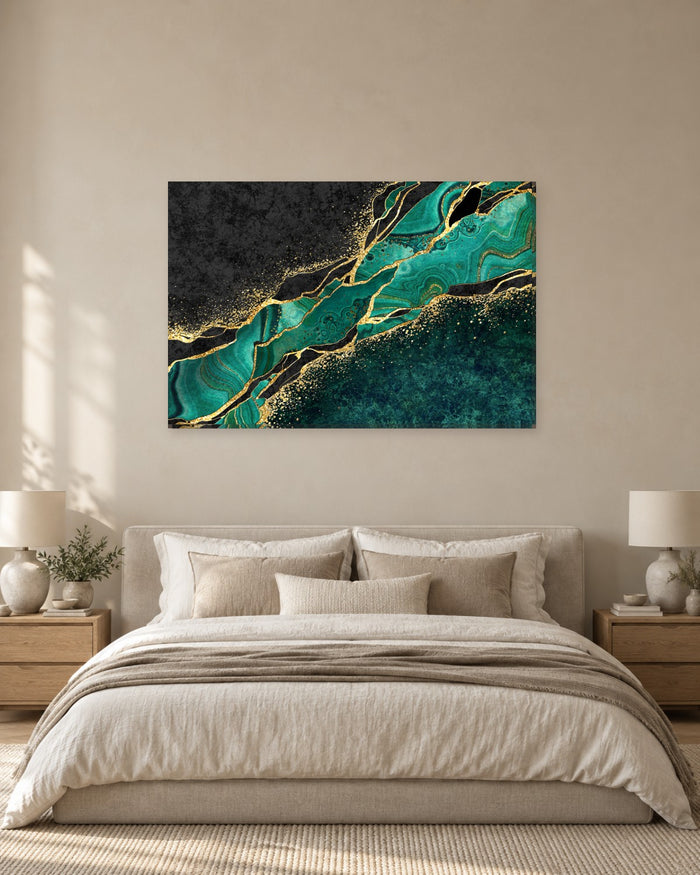 Malachite Green and Gold Marble Canvas Wall Art - Black Stone Abstract - Gallery Canvas - 38mm / 48 x 32 / Unframed preview