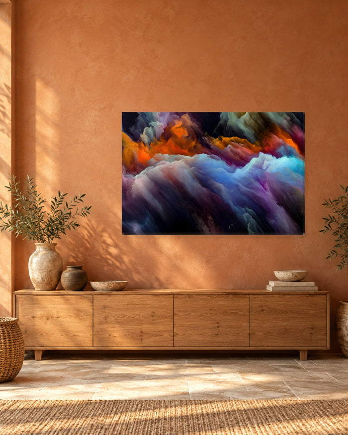 Fiery Orange and Purple Clouds Abstract Canvas Wall Art - Dark Dreamscape - Gallery Canvas - 38mm / 48 x 32 / Unframed preview
