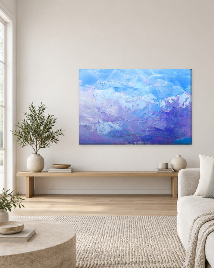 Cornflower Blue and Lilac Palette Knife Abstract Canvas Wall Art - Gallery Canvas - 38mm / 48 x 32 / Unframed preview