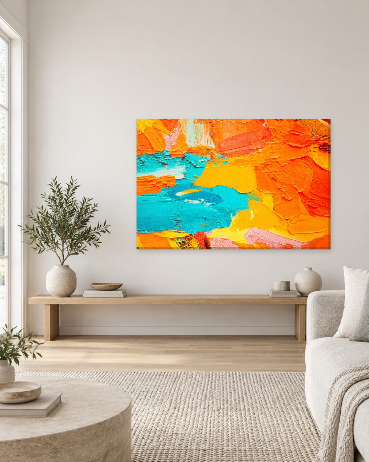 Orange and Turquoise Impasto Abstract Canvas Wall Art - Bold Brushstrokes - Gallery Canvas - 38mm / 48 x 32 / Unframed preview