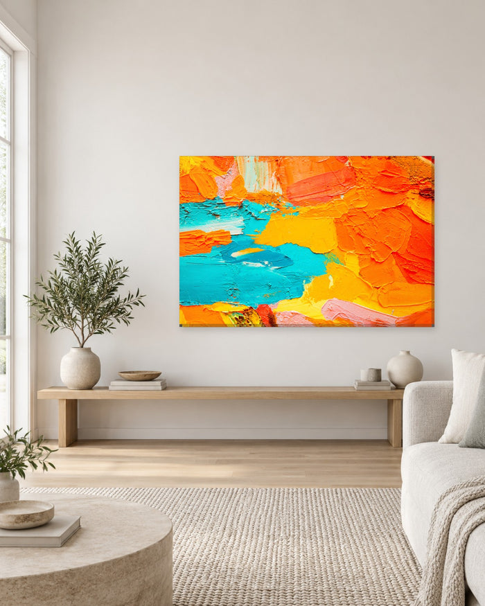 Orange and Turquoise Impasto Abstract Canvas Wall Art - Bold Brushstrokes - Gallery Canvas - 38mm / 48 x 32 / Unframed preview