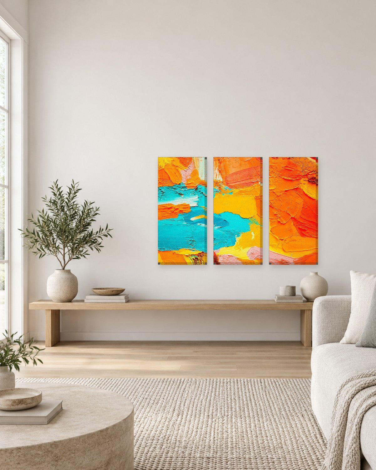 Orange and Turquoise Impasto Abstract Canvas Wall Art - Bold Brushstrokes - Gallery Canvas - 38mm / 48 x 32 / Unframed preview