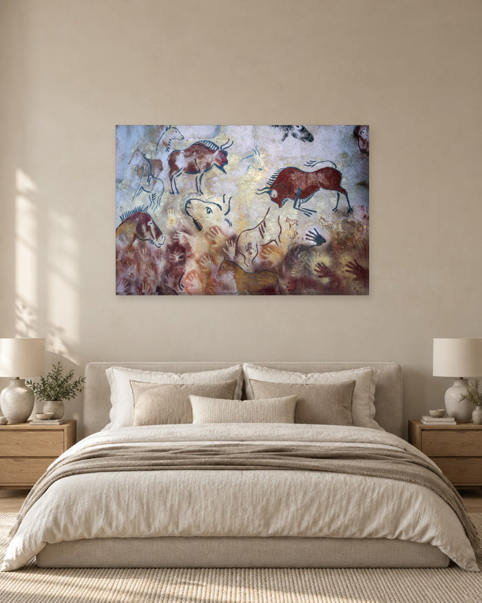 Prehistoric Cave Painting Canvas Wall Art - Bison and Handprints - Gallery Canvas - 38mm / 48 x 32 / Unframed preview