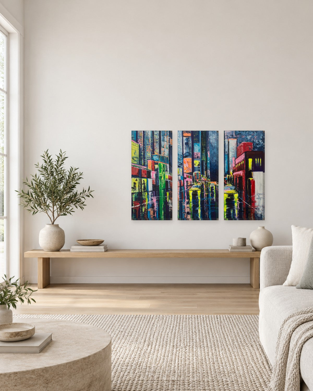 Yellow Taxi City Street Painting Canvas Wall Art - Neon Night Abstract - Gallery Canvas - 38mm / 48 x 32 / Unframed preview