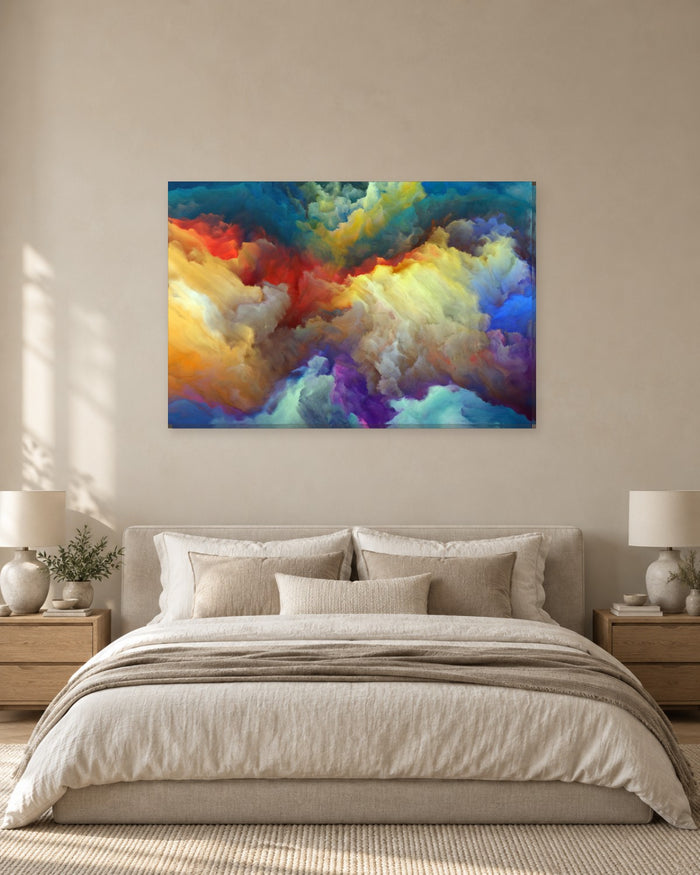 Red, Yellow and Blue Cloud Abstract Canvas Wall Art - Vivid Colour Clouds - Gallery Canvas - 38mm / 48 x 32 / Unframed preview