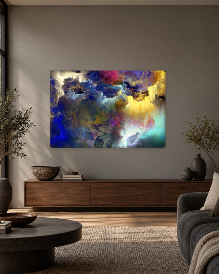 Navy and Yellow Storm Cloud Abstract Canvas Wall Art - Pink and Cyan Haze - Gallery Canvas - 38mm / 48 x 32 / Unframed preview