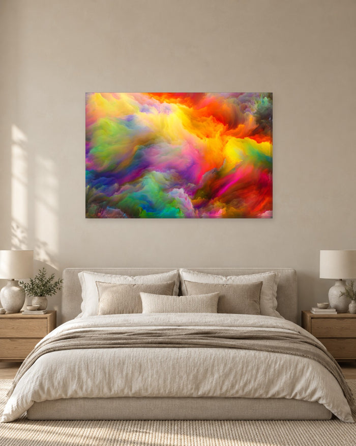 Rainbow Clouds Abstract Canvas Wall Art - Multicoloured Pink, Orange and Green - Gallery Canvas - 38mm / 48 x 32 / Unframed preview