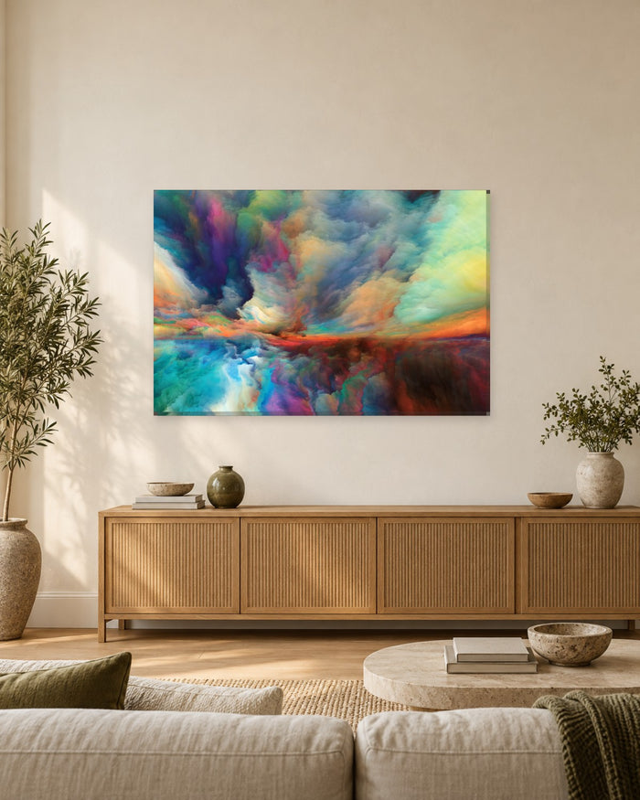 Turquoise and Pink Cloud Dreamscape Canvas Wall Art - Mirrored Horizon - Gallery Canvas - 38mm / 48 x 32 / Unframed preview