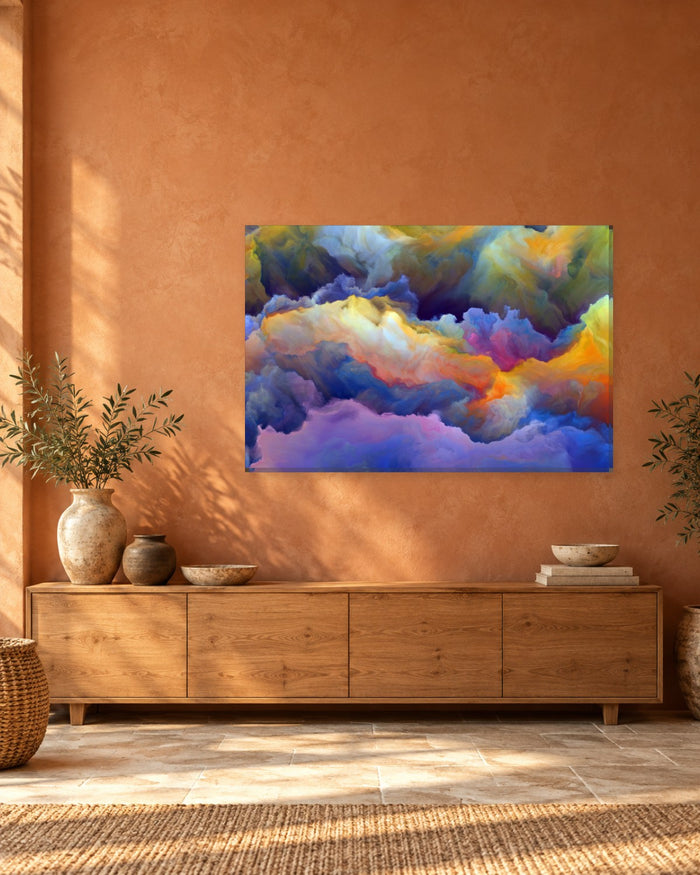 Blue and Purple Cloud Abstract Canvas Wall Art - Cream and Coral Layers - Gallery Canvas - 38mm / 48 x 32 / Unframed preview
