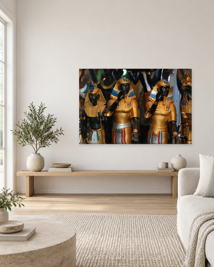 Egyptian Pharaoh Statues Canvas Wall Art - Black and Gold Figurines - Gallery Canvas - 38mm / 48 x 32 / Unframed preview