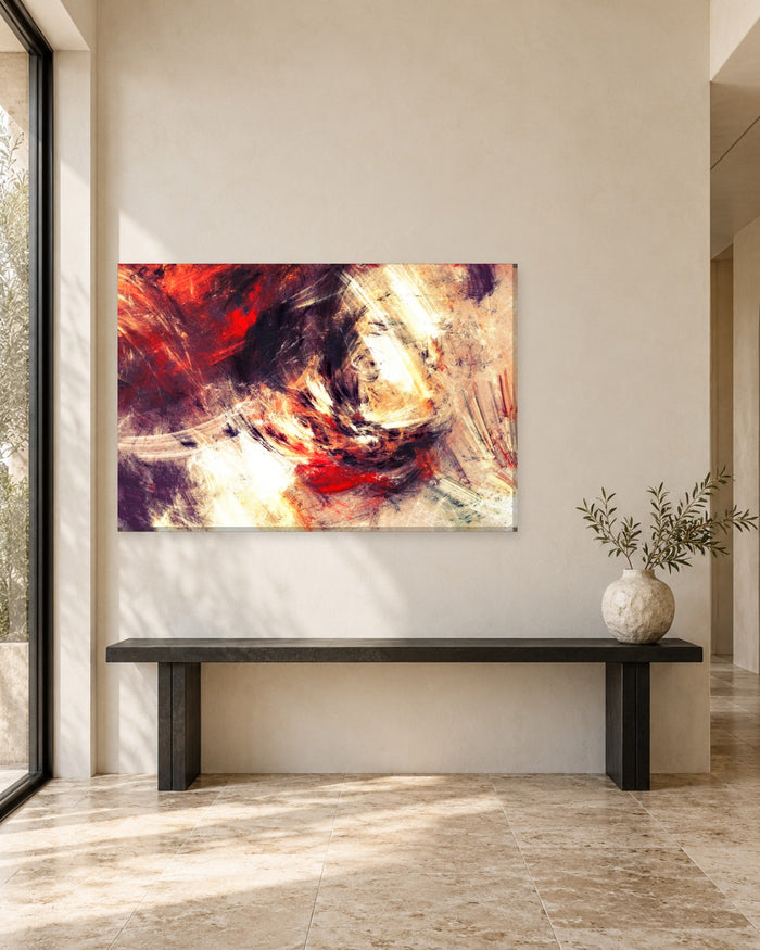 Red, Black and Gold Brushstroke Abstract Canvas Wall Art - Swirling Energy - Gallery Canvas - 38mm / 48 x 32 / Unframed preview