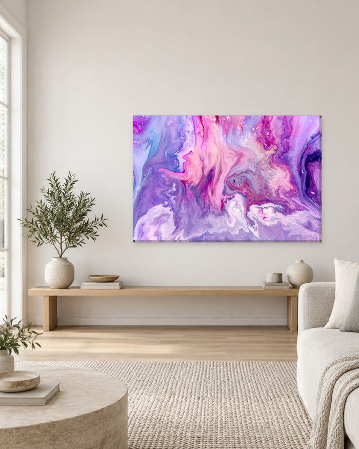 Purple and Magenta Fluid Art Canvas Wall Art - Pink Lilac Acrylic Pour - Gallery Canvas - 38mm / 48 x 32 / Unframed preview
