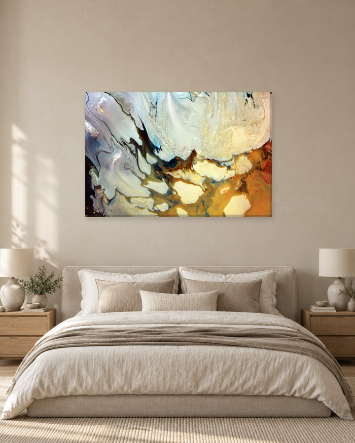 Caramel Brown and Cream Fluid Art Canvas Wall Art - Earthy Poured Abstract - Gallery Canvas - 38mm / 48 x 32 / Unframed preview