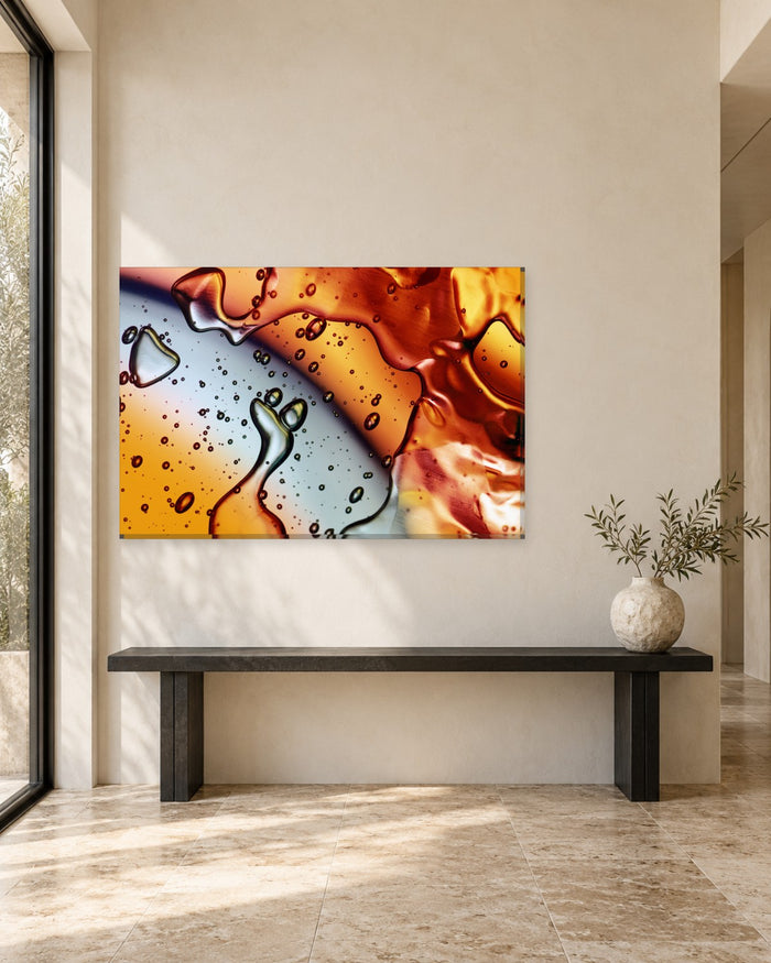 Orange Water Drops Abstract Canvas Wall Art - Amber Yellow and Grey Macro - Gallery Canvas - 38mm / 48 x 32 / Unframed preview