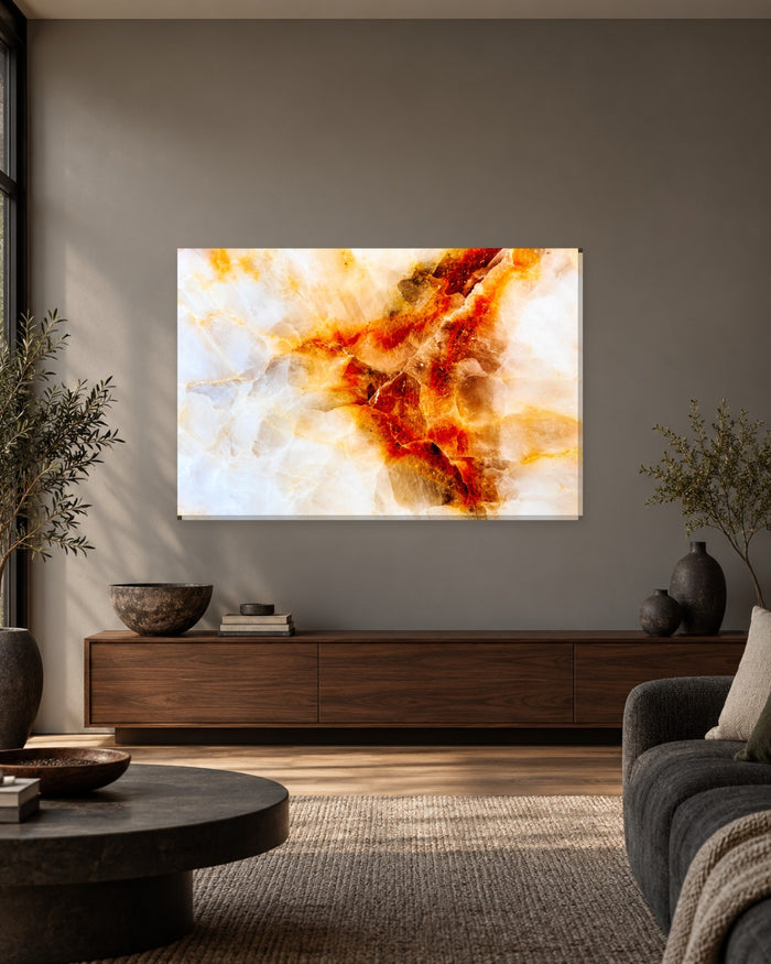 Orange and White Marble Canvas Wall Art - Fiery Amber Veined Stone - Gallery Canvas - 38mm / 48 x 32 / Unframed preview