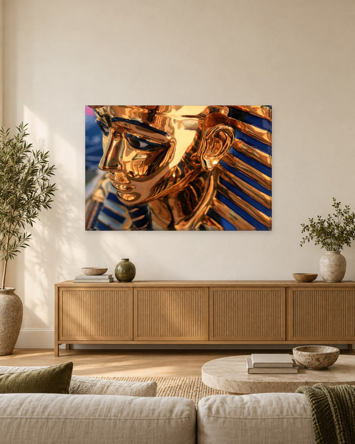 Golden Pharaoh Mask Canvas Wall Art - Gold and Blue Ancient Egypt - Gallery Canvas - 38mm / 48 x 32 / Unframed preview