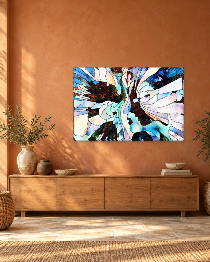 Stained Glass Mosaic Abstract Canvas Wall Art - Multicoloured Swirl - Gallery Canvas - 38mm / 48 x 32 / Unframed preview