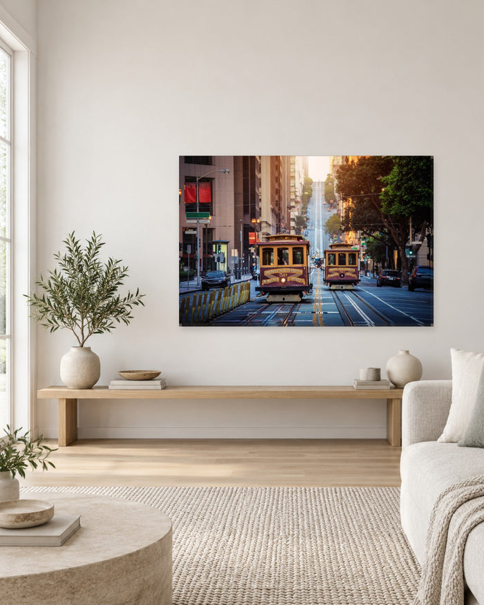 San Francisco Cable Cars Canvas Wall Art - California Street at Sunrise - Gallery Canvas - 38mm / 48 x 32 / Unframed preview