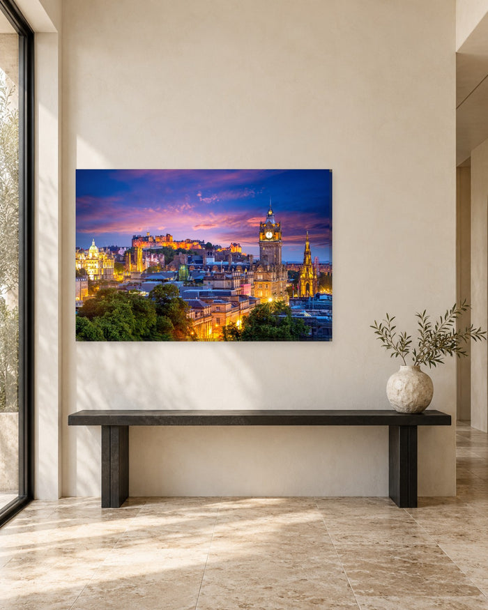 Edinburgh Skyline from Calton Hill Canvas Wall Art - Scotland at Dusk - Gallery Canvas - 38mm / 48 x 32 / Unframed preview
