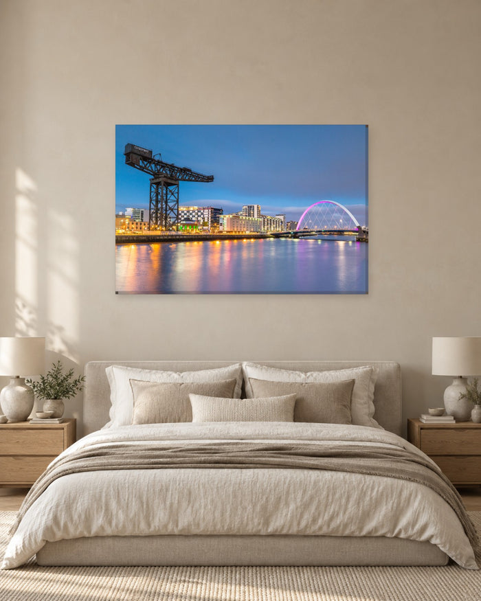 Glasgow Skyline at Night Canvas Wall Art - Clyde Arc and Finnieston Crane - Gallery Canvas - 38mm / 48 x 32 / Unframed preview