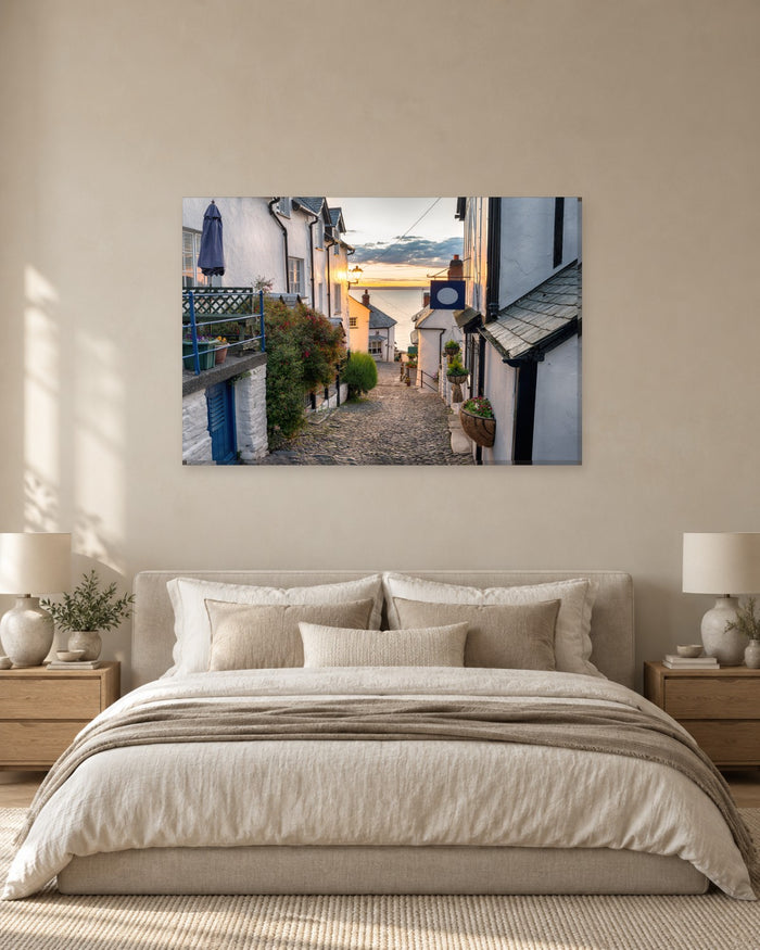 Clovelly Devon Cobbled Street Canvas Wall Art - White Cottages by the Sea - Gallery Canvas - 38mm / 48 x 32 / Unframed preview