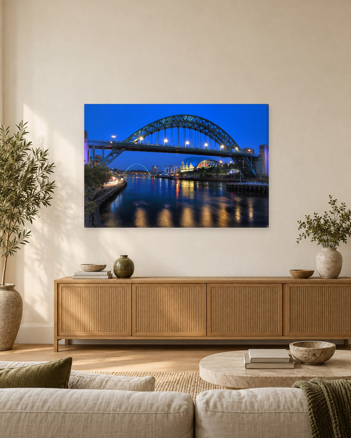 Tyne Bridge Newcastle Canvas Wall Art - River Tyne at Night - Gallery Canvas - 38mm / 48 x 32 / Unframed preview