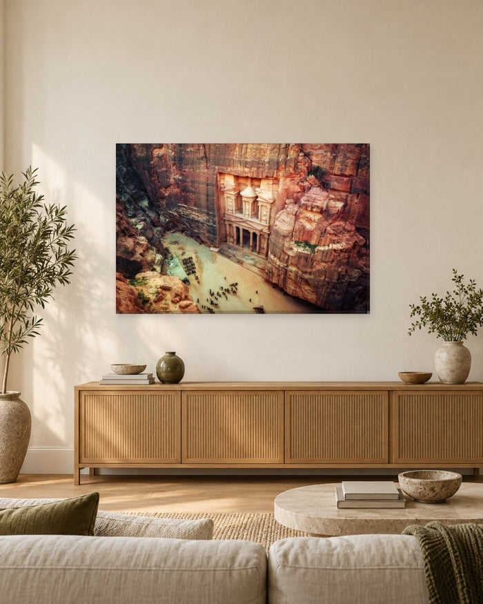 Petra Jordan Treasury Canvas Wall Art - Rose Red Rock City - Gallery Canvas - 38mm / 48 x 32 / Unframed preview
