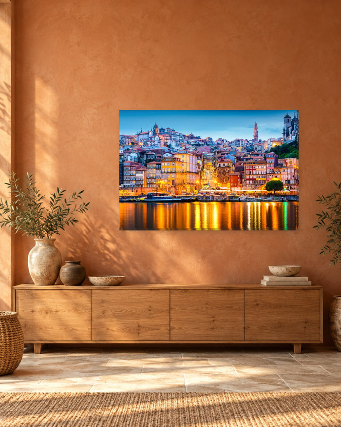 Porto Portugal Skyline Canvas Wall Art - Ribeira and Douro River at Dusk - Gallery Canvas - 38mm / 48 x 32 / Unframed preview