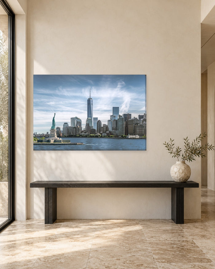 Statue of Liberty and Manhattan Skyline Canvas Wall Art - New York Harbour - Gallery Canvas - 38mm / 48 x 32 / Unframed preview