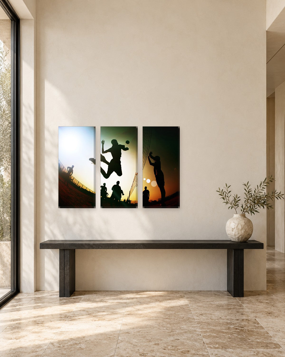Beach Volleyball Canvas Wall Art - Player Silhouettes at Sunset - Gallery Canvas - 38mm / 48 x 32 / Unframed preview