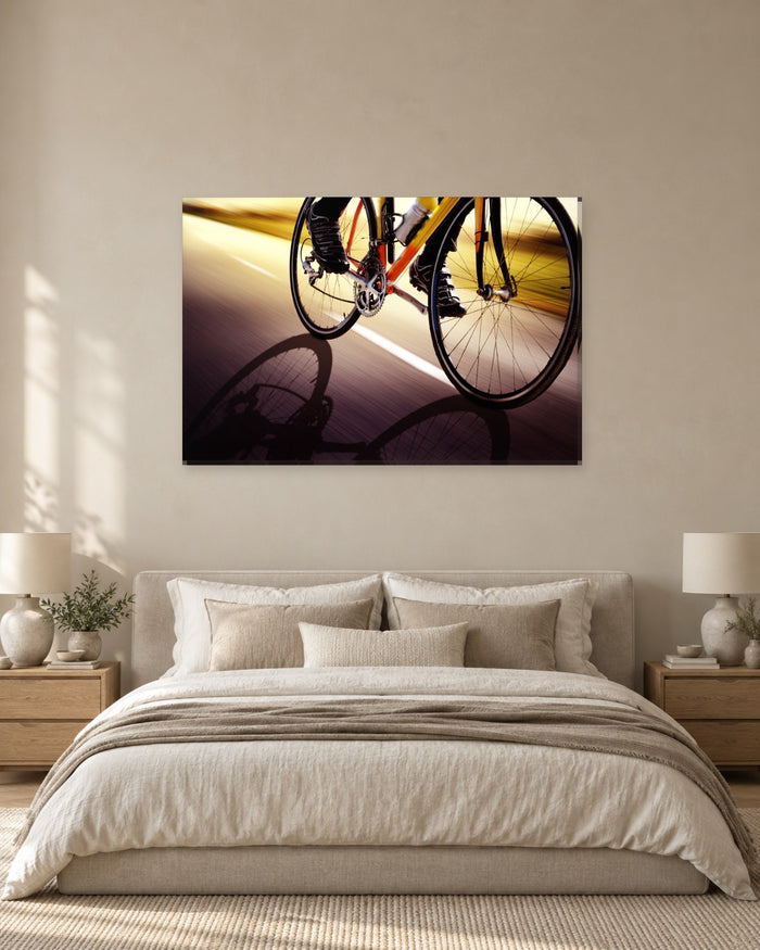 Cycling Canvas Wall Art - Road Bike in Motion with Golden Blur - Gallery Canvas - 38mm / 48 x 32 / Unframed preview