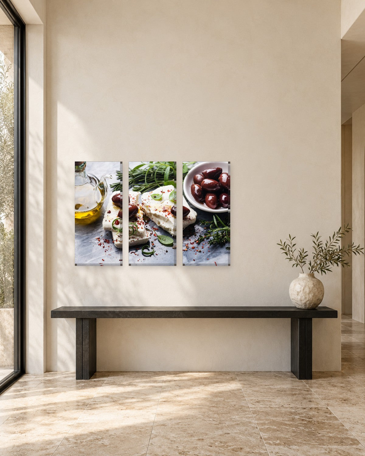 Feta Cheese and Olives Kitchen Canvas Wall Art - Greek Food with Herbs - Gallery Canvas - 38mm / 48 x 32 / Unframed preview